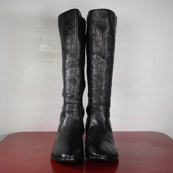 Women's Aldo Black Leather Knee High Low Heel Riding Fashion Boots 10 - Picture 2 of 11